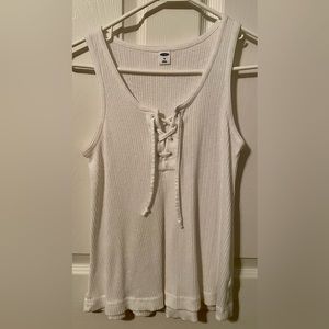 Lace up white tank top
